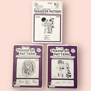 3/$10 Pretty Punch Transfer Patterns Tiger Lion Raccoon Animals for Embroidery